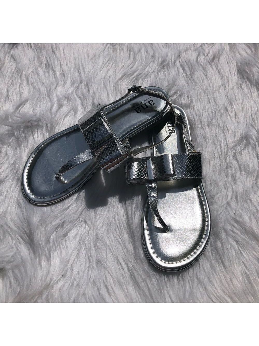 A.N.A. Senna Silver Bow Slingback Flat San…